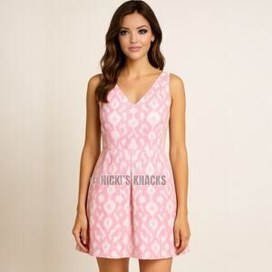 GAP 100% Linen Pink Ikat Sleeveless V-Neck Fit & Flare Vacation Dress Size 0